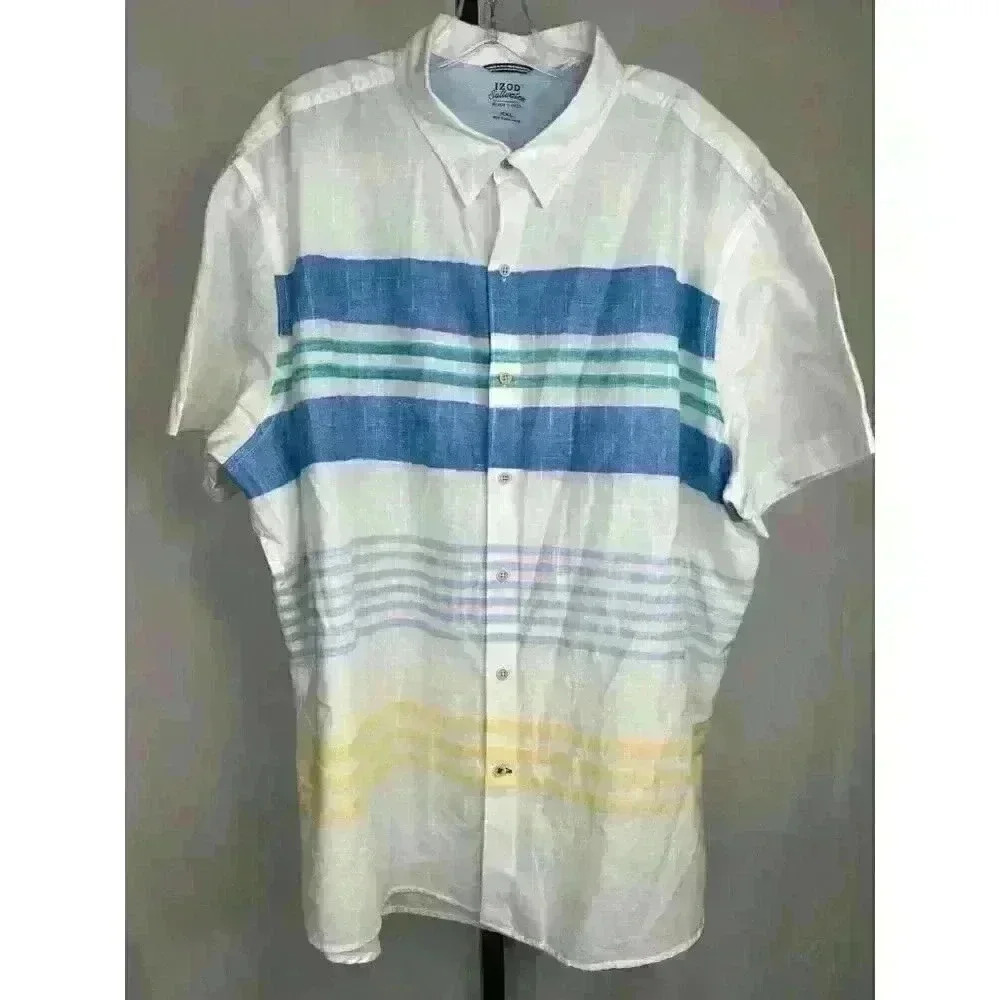 Izod Saltwater Mens Striped Short Sleeve Button Down Shirt‎ Size XXL